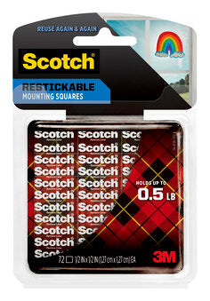 Scotch® Restickable Mounting Squares R103S, 1/2 in x 1/2 in (1.27 cm x 1.27 cm) 72/pk