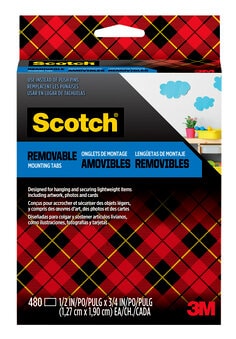 Scotch® Removable Double-Sided Mounting Tabs 7225S-ESF, 1/2 in x 3/4 in (1.27 cm x 1.90 cm) 480/pk