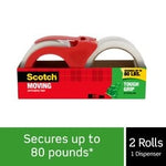 Scotch® Tough Grip Moving Packaging Tape 3500-21RD-3GC, 1.88 in x 54.6 yd (48 mm x 50 m) with dispenser