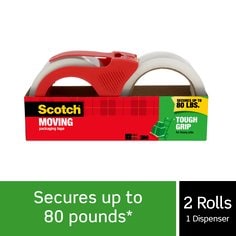 Scotch® Tough Grip Moving Packaging Tape 3500-21RD-3GC, 1.88 in x 54.6 yd (48 mm x 50 m) with dispenser