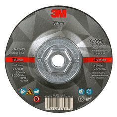 3M™ Silver Depressed Center Grinding Wheel, 87661, T27 Quick Change, 4.5
in x 1/4 in x 5/8-11 in, Single Pack, 10 ea/Case