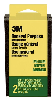 3M™ Sanding Sponge CP-002-2P, Block, 3 3/4 in x 2 5/8 in x 1 in, Medium, 12 pk/cs