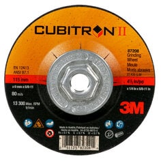 3M™ Cubitron™ II Depressed Center Grinding Wheel, 87208, Type 27, 4-1/2
in x 1/4 in x 5/8 in-11, 10 ea/Case, Single Pack