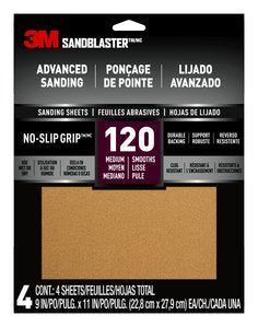 3M™ SandBlaster™ Advanced Sanding Sheets w/ NO-SLIP GRIP™ Backing 20120-G-4, 9 in x 11 in, 120 Grit, 4 Shts/pk